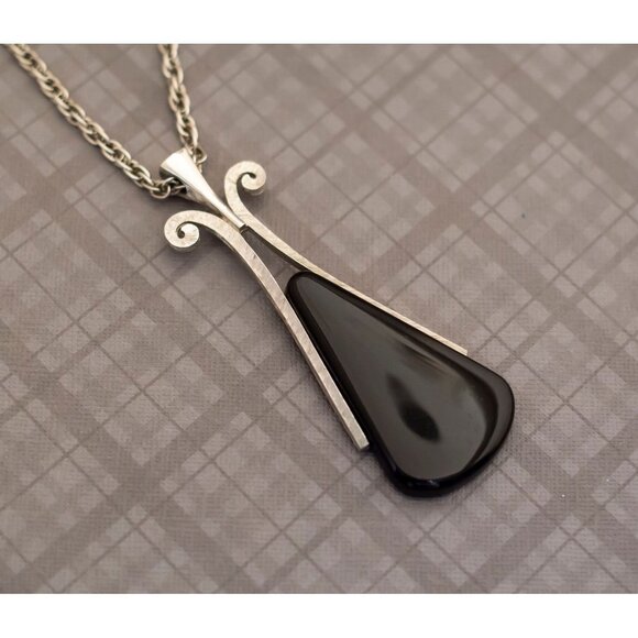Vintage Black Tears Silver Tone Necklace by Avon, 24 inch - G24 - Picture 1 of 4
